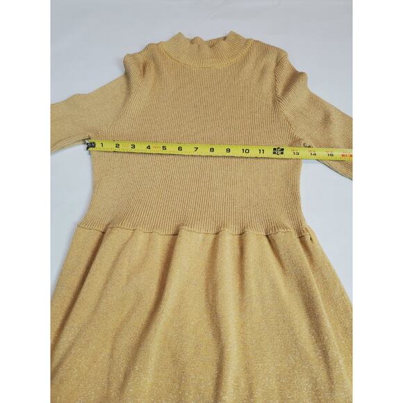 Free People Womens Medium Sweater Dress FRENCH GIRL MINI Gold Shimmer *no Belt - Picture 10 of 13